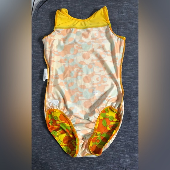 GK Gymnastics Leotard AS Adult Small With Tags Yellow Orange Green Circles - Picture 6 of 16